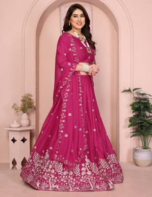 Catching Rani-pink sequins embroidery work Star Georgette indian designer wedding lehenga Choli dress 2