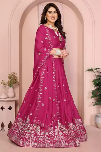 Catching Rani-pink sequins embroidery work Star Georgette indian designer wedding lehenga Choli dress