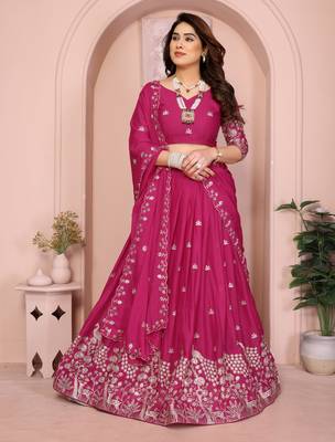 Catching Rani-pink sequins embroidery work Star Georgette indian designer wedding lehenga Choli dress 4
