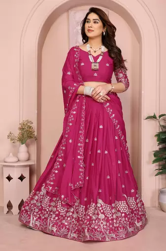 Catching Rani-pink sequins embroidery work Star Georgette indian designer wedding lehenga Choli dress