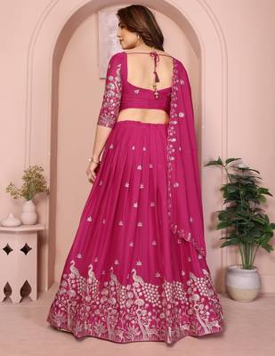 Catching Rani-pink sequins embroidery work Star Georgette indian designer wedding lehenga Choli dress 5