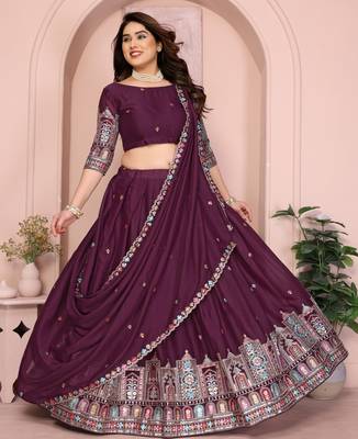Delightful Wine Thread and Sequins Embroidery Star Georgette designer wedding indian lehenga Choli dress 1