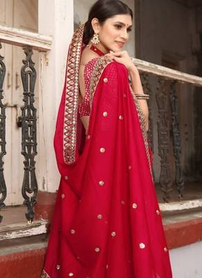 red rangoli silk blend embroidered saree 2