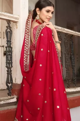 red rangoli silk blend embroidered saree