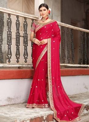 red rangoli silk blend embroidered saree 1