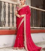 red rangoli silk blend embroidered saree