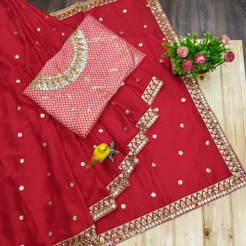 red rangoli silk blend embroidered saree 3
