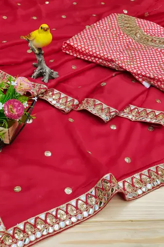 red rangoli silk blend embroidered saree