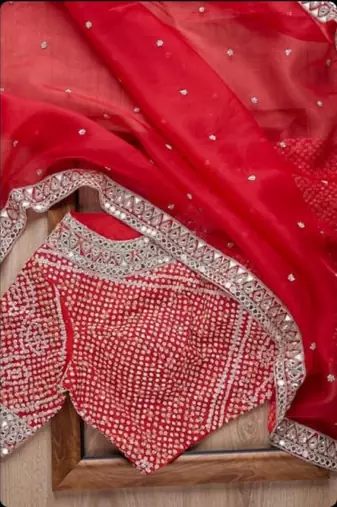 red rangoli silk blend embroidered saree