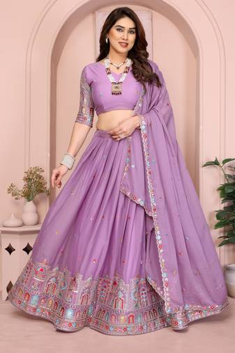 Bewitching Purple sequins work embroidery Star Georgette Designer party wear lehenga Choli dress