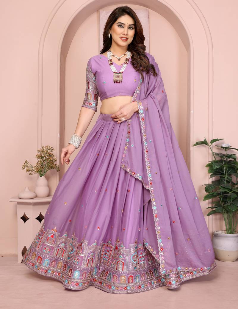 Bewitching Purple sequins work embroidery Star Georgette Designer party wear lehenga Choli dress