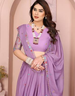 Bewitching Purple sequins work embroidery Star Georgette Designer party wear lehenga Choli dress 2