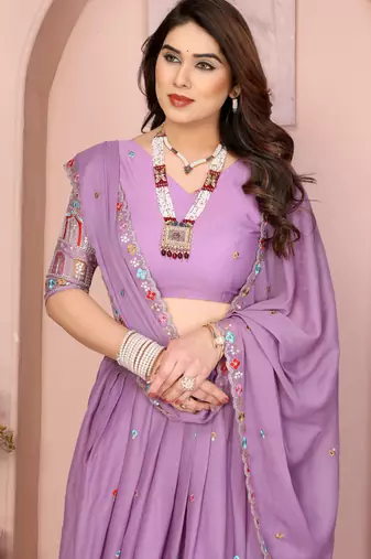 Bewitching Purple sequins work embroidery Star Georgette Designer party wear lehenga Choli dress