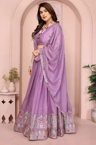 Bewitching Purple sequins work embroidery Star Georgette Designer party wear lehenga Choli dress