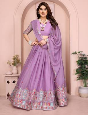 Bewitching Purple sequins work embroidery Star Georgette Designer party wear lehenga Choli dress 4