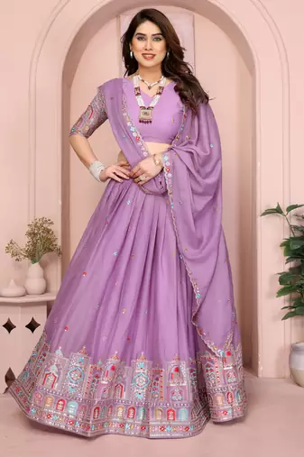 Bewitching Purple sequins work embroidery Star Georgette Designer party wear lehenga Choli dress
