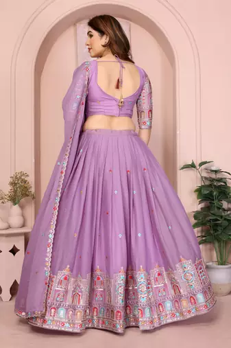 Bewitching Purple sequins work embroidery Star Georgette Designer party wear lehenga Choli dress