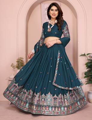 Fetching Teal sequence embroidery work Star Georgette Designer Wedding Indian lehenga Choli Dress 1