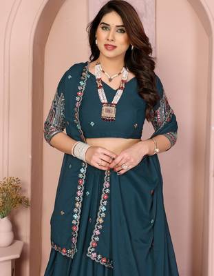 Fetching Teal sequence embroidery work Star Georgette Designer Wedding Indian lehenga Choli Dress 2