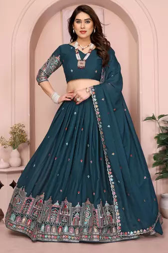Fetching Teal sequence embroidery work Star Georgette Designer Wedding Indian lehenga Choli Dress