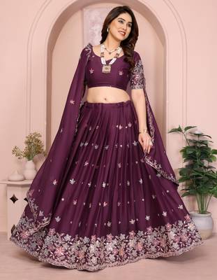 Graceful Purple thread with sequins work Star Georgette Indian wedding lehenga Choli dress 1