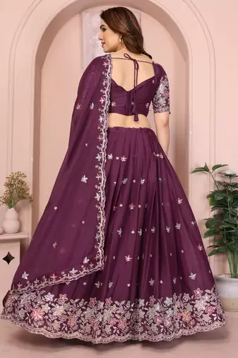 Graceful Purple thread with sequins work Star Georgette Indian wedding lehenga Choli dress
