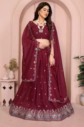 Colorful Maroon sequins and Dori embroidery work Star Georgette indian designer wedding lehenga Choli dress