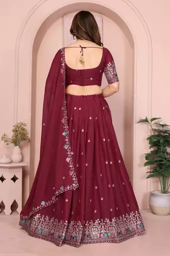 Colorful Maroon sequins and Dori embroidery work Star Georgette indian designer wedding lehenga Choli dress