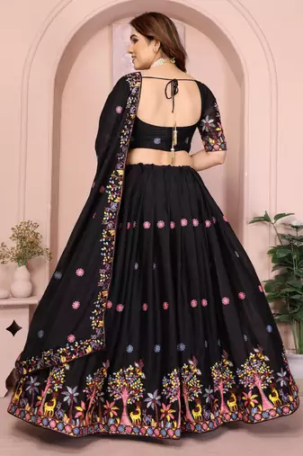 Captivating Black Sequins work and Thread work Star Georgette Designer Wedding Indian lehenga Choli Dress