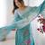 Sky Blue Color Printed And Jacquard Work Chanderi Silk kurti Pant Set