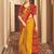 Yellow- crepe silk with traditional print saree with unstitched blouse piece