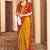 Yellow- crepe silk with traditional print saree with unstitched blouse piece