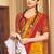 Yellow- crepe silk with traditional print saree with unstitched blouse piece