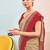 Cream crepe silk with traditional print saree with unstitched blouse piece