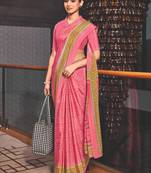 Pink  crepe silk printed saree with unstitched blouse