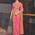 Pink  crepe silk with traditional print saree with unstitched blouse piece