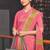 Pink  crepe silk with traditional print saree with unstitched blouse piece