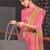 Pink  crepe silk with traditional print saree with unstitched blouse piece