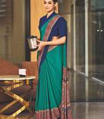 Green crepe silk printed saree with unstitched blouse