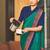 Green crepe silk with traditional print saree with unstitched blouse piece