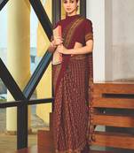 Red crepe silk printed saree with unstitched blouse