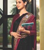 Black crepe silk printed saree with unstitched blouse