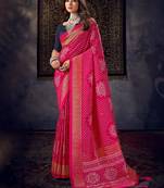 Rani dolla silk blend foil print zari border work saree with unstitched blouse