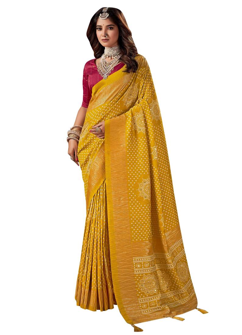 Red dolla silk foil print zari border work saree with unstitched blouse piece