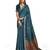 Blue velvet tusser silk with foilprint saree with unstitched blouse piece