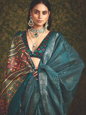 Blue velvet tussar silk blend foilprint saree with unstitched blouse 2