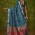 Blue velvet tusser silk with foilprint saree with unstitched blouse piece