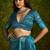 Blue velvet tusser silk with foilprint saree with unstitched blouse piece