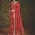Red velvet tusser silk with foilprint saree with unstitched blouse piece