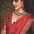 Red velvet tusser silk with foilprint saree with unstitched blouse piece